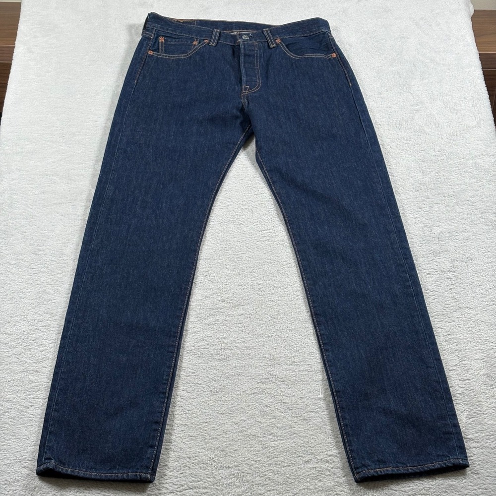 Levis 501 Original Fit Dark Indigo Straight Leg Button Fly Jeans Mens 30x32
